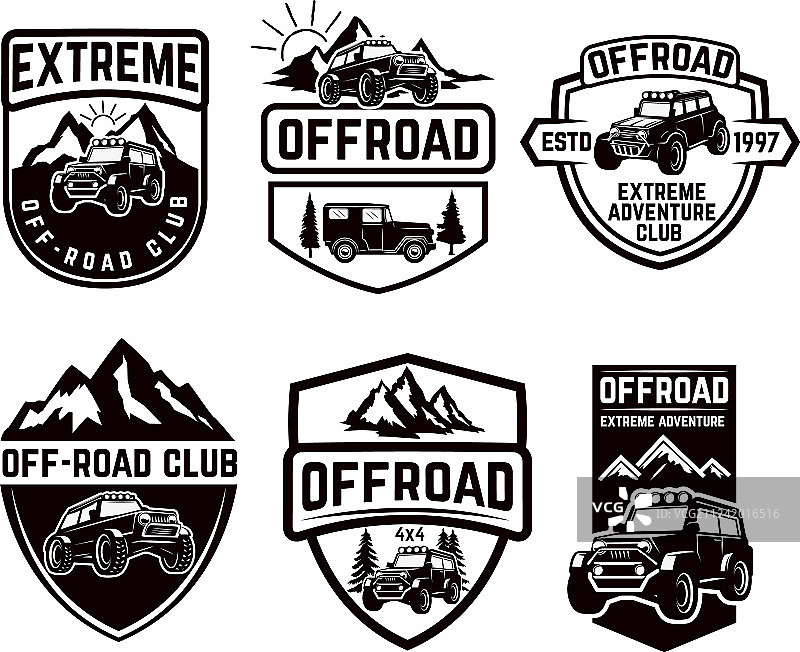 一套四个越野SUV汽车极限标志图片素材