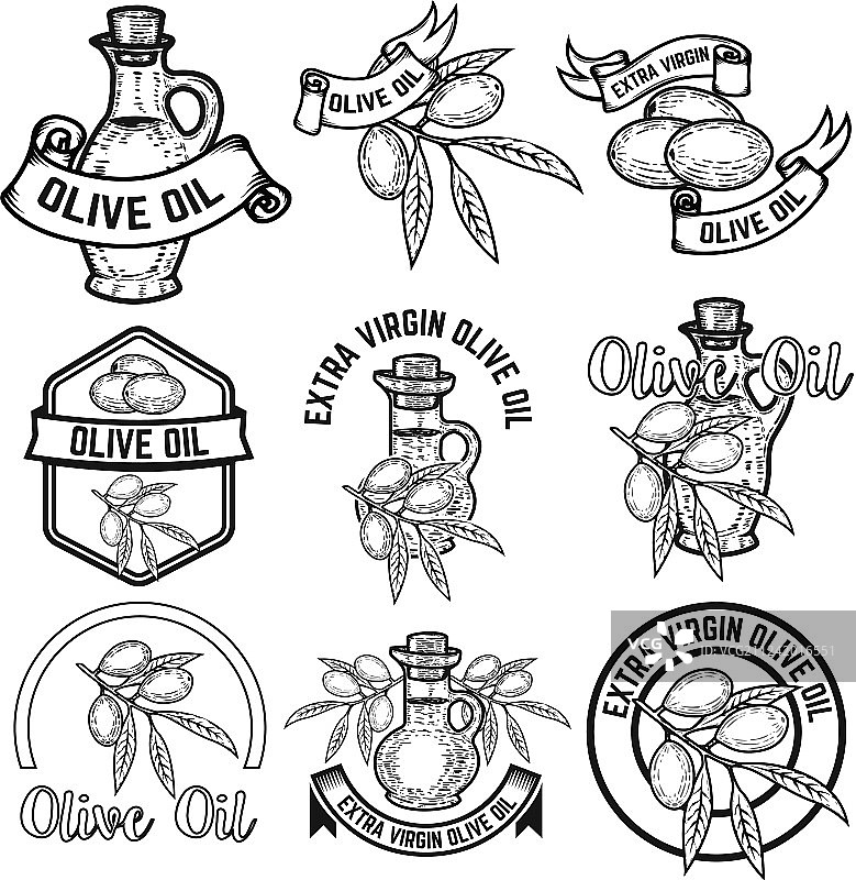 用于logo设计的一组橄榄油标签元素图片素材
