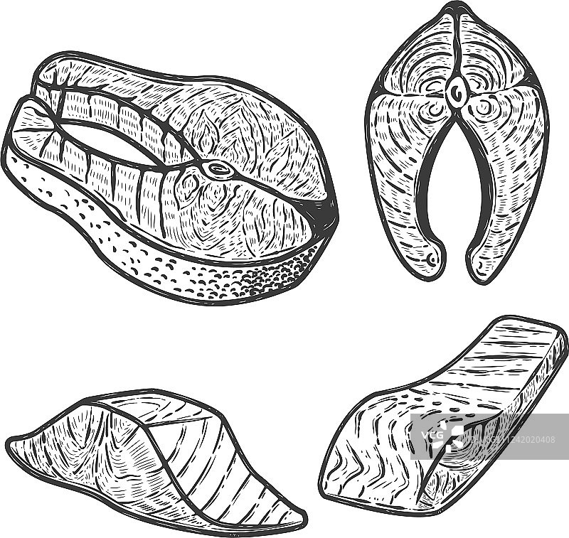 白色背景上的三文鱼肉块图片素材