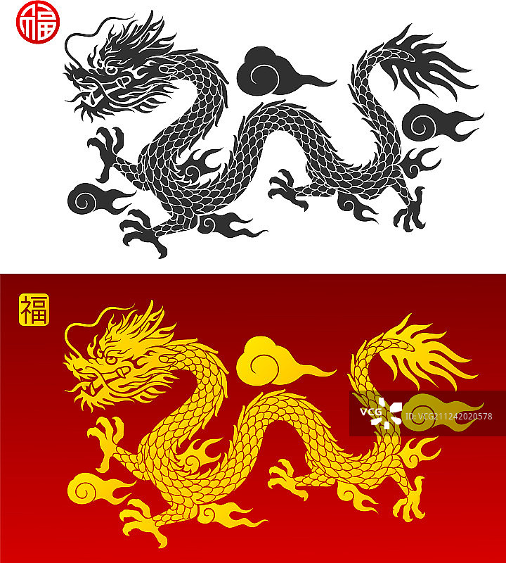 中国龙剪影图案图片素材