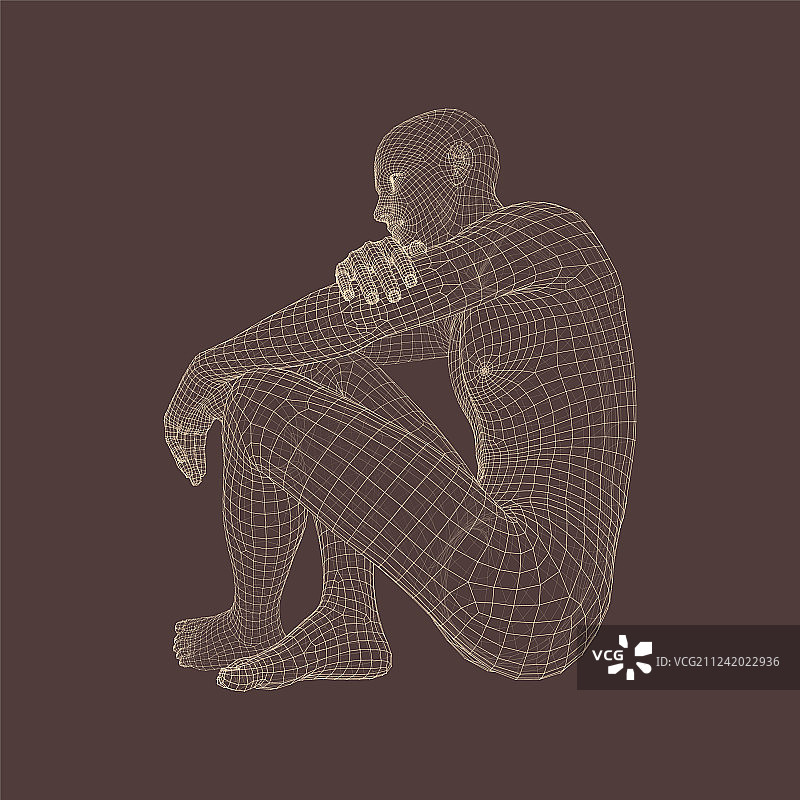 沉思者姿势男人的3D模型图片素材