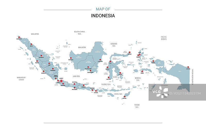 印尼地图，带红色图钉图片素材