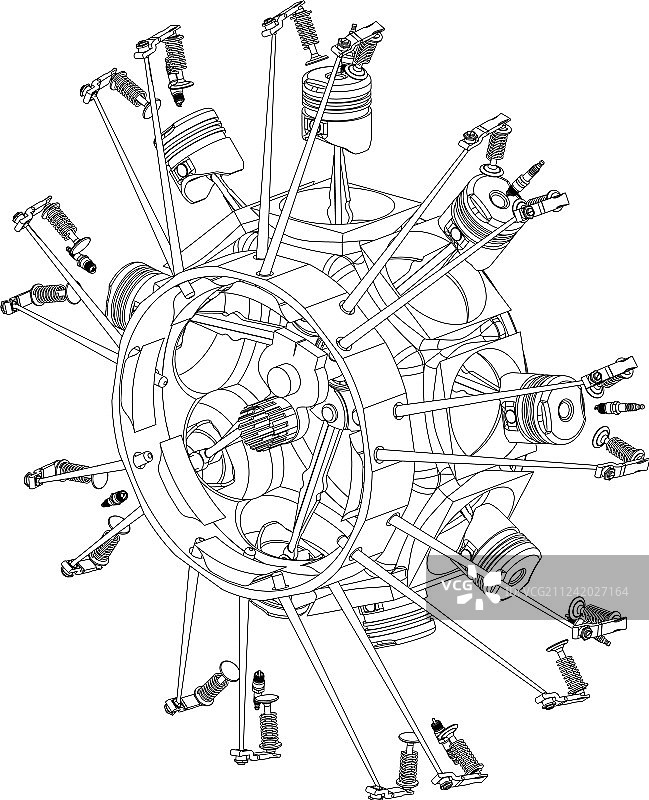 拆解的星型发动机图片素材