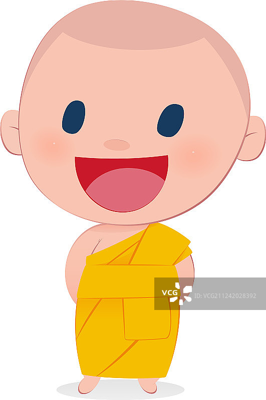 一个儿童僧侣的微笑（白色背景）图片素材