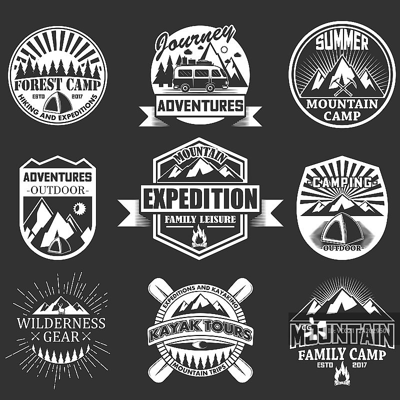 户外探险标签徽章套装图片素材
