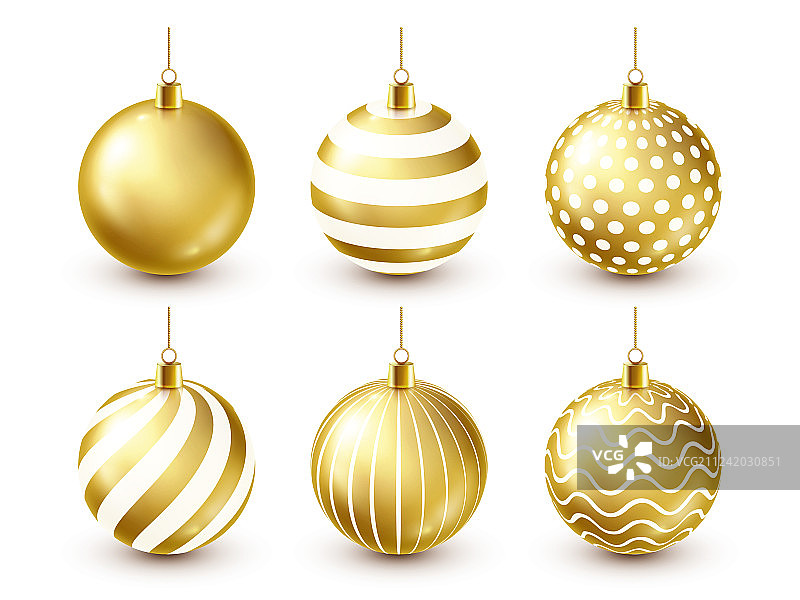 闪亮金色圣诞树新年装饰套装图片素材