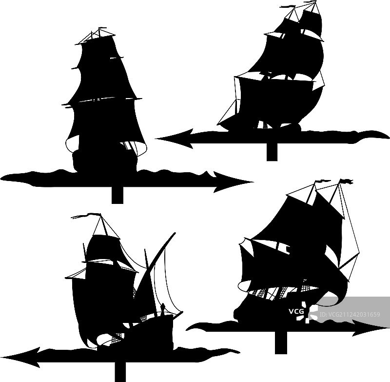 帆船风向标剪影套装图片素材