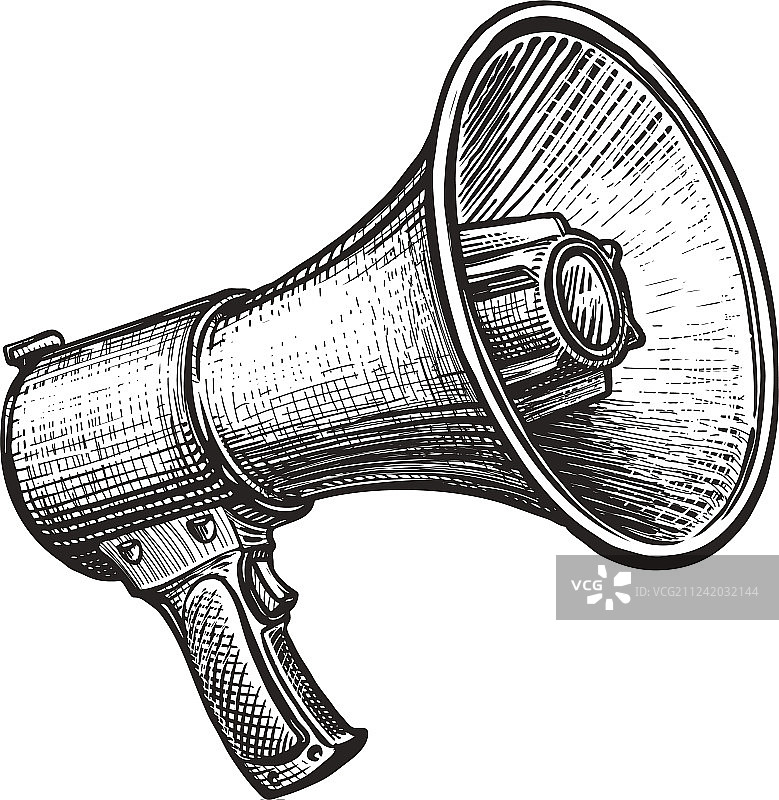 喇叭牛角手绘复古草图图片素材