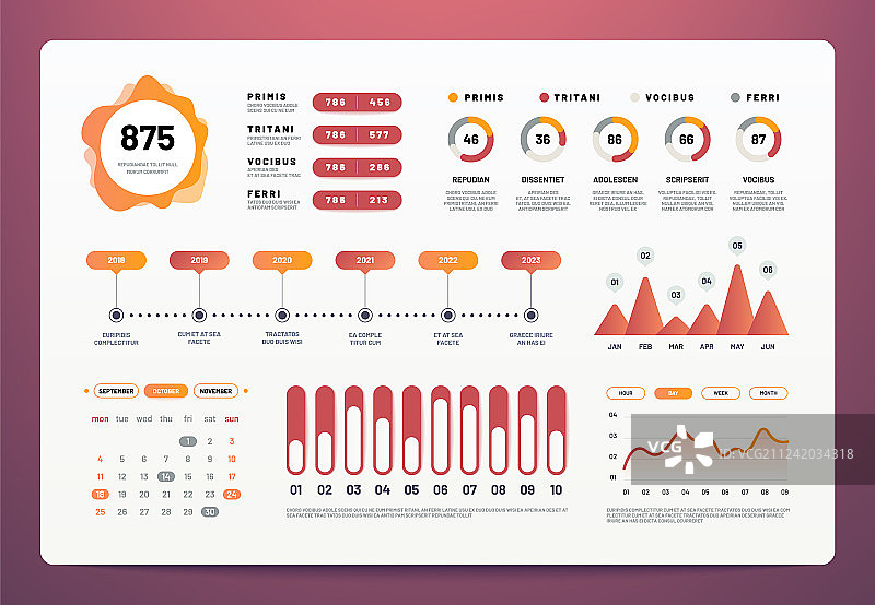 带有统计数据的现代UI信息图表仪表板图片素材