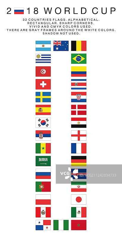 2018年世界杯参赛国矩形旗帜图片素材