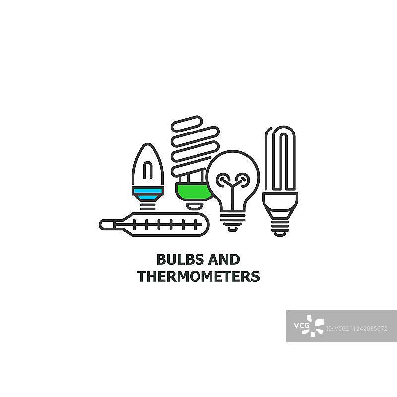旧灯泡和温度计回收概念图标图片素材