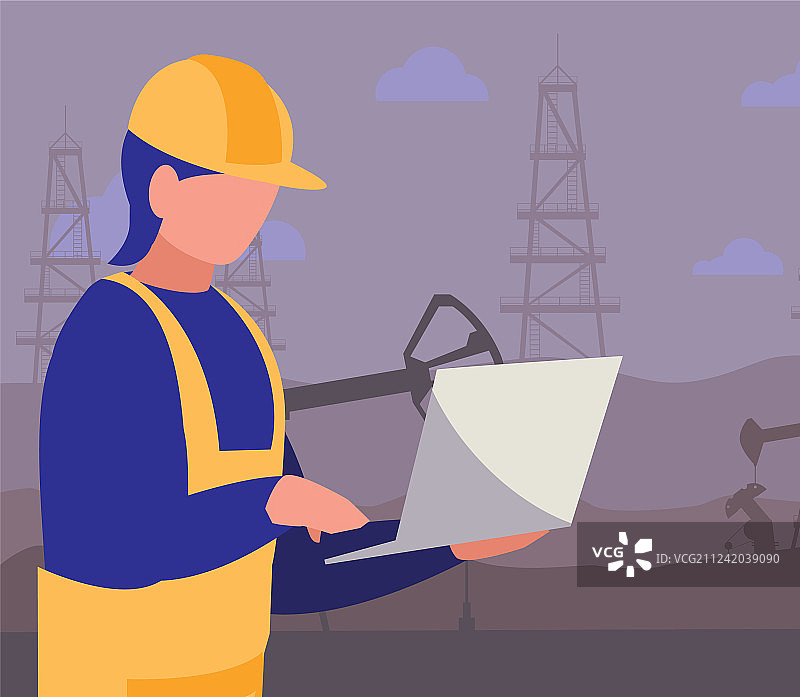 手持笔记本电脑的石油工人形象图片素材