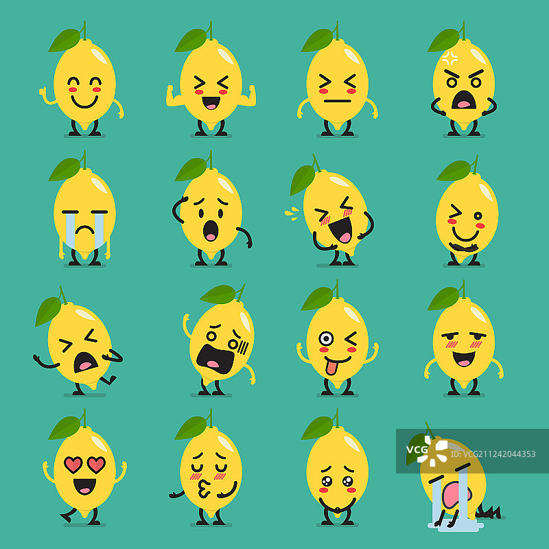 柠檬角色表情符号套装图片素材