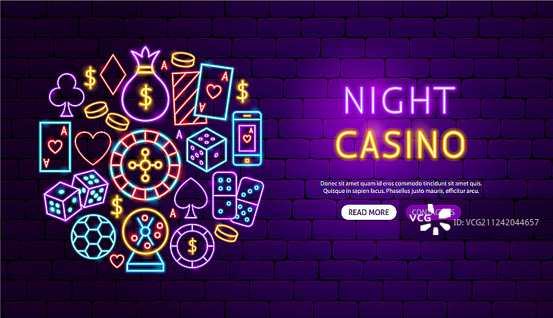 夜间赌场霓虹灯banner设计图片素材