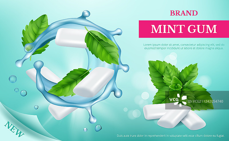 含新鲜糖果的薄荷口香糖广告海报图片素材