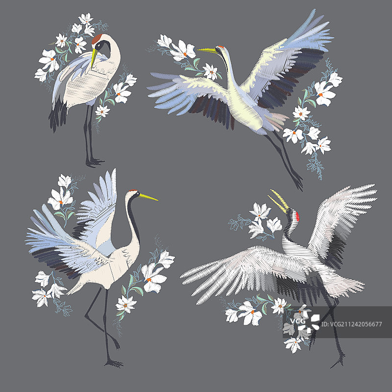 仙鹤时尚装饰刺绣图片素材