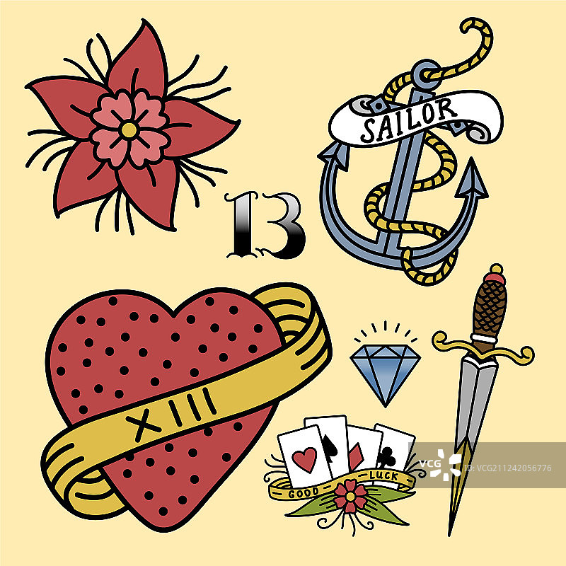 复古怀旧纹身墨水手绘图案图片素材