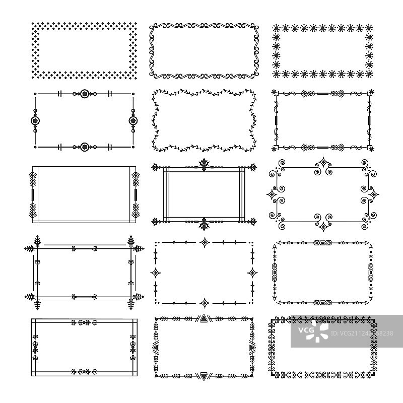 黑色矩形框架和边框标志集图片素材