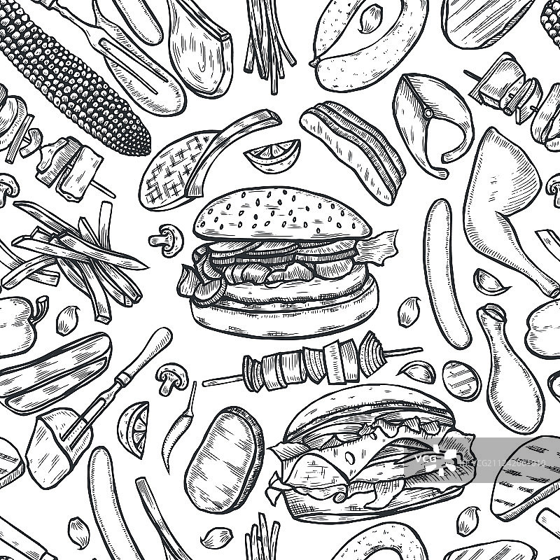 烧烤架无缝图案图片素材