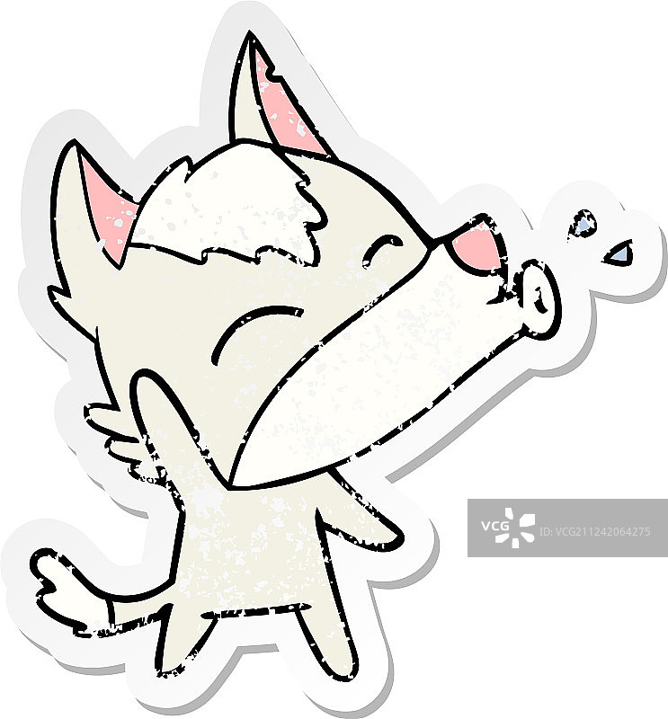 狼嚎卡通做旧贴纸图片素材