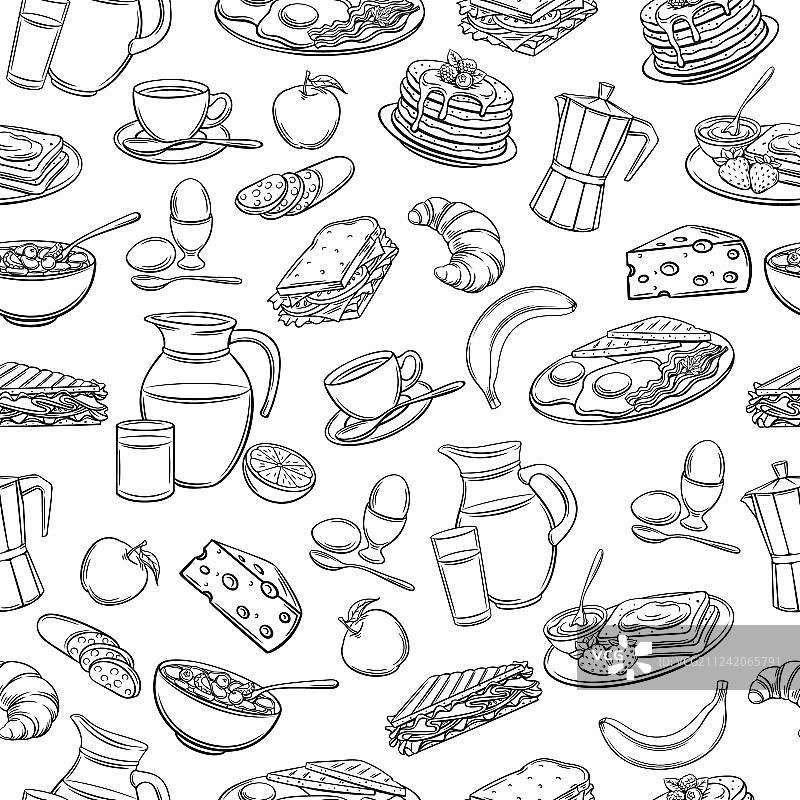 手绘早餐无缝图案图片素材