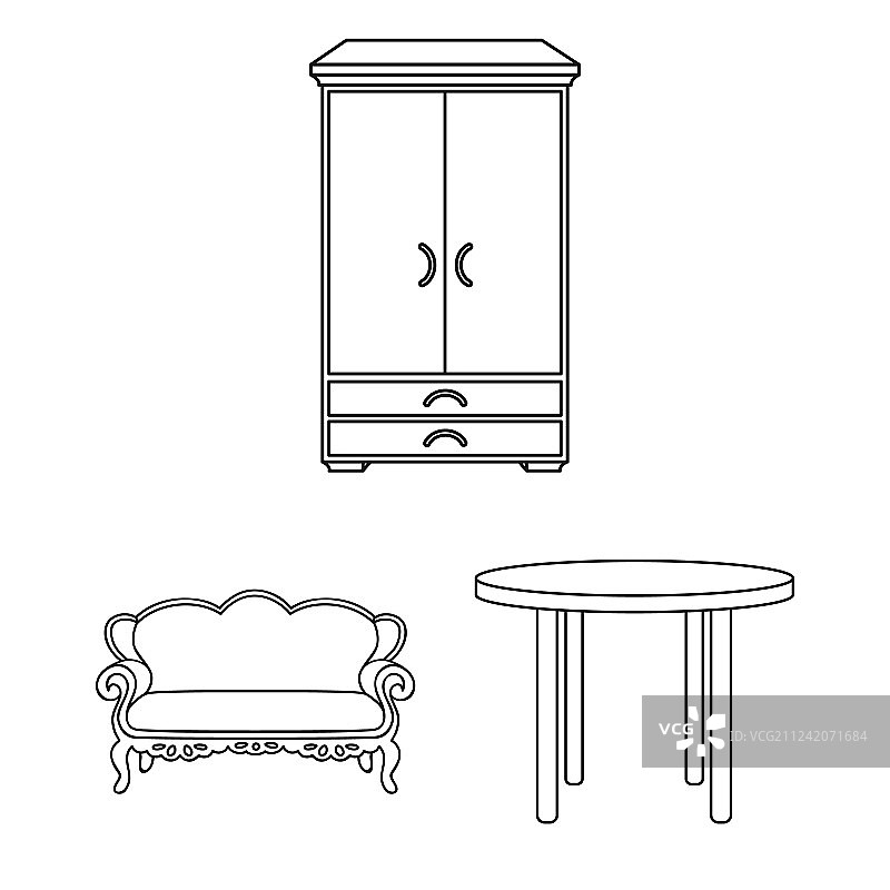 家具与室内轮廓图标合集图片素材