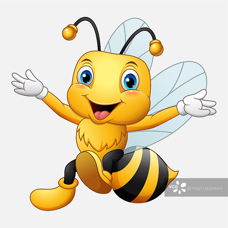 挥手打招呼的可爱卡通蜜蜂图片素材