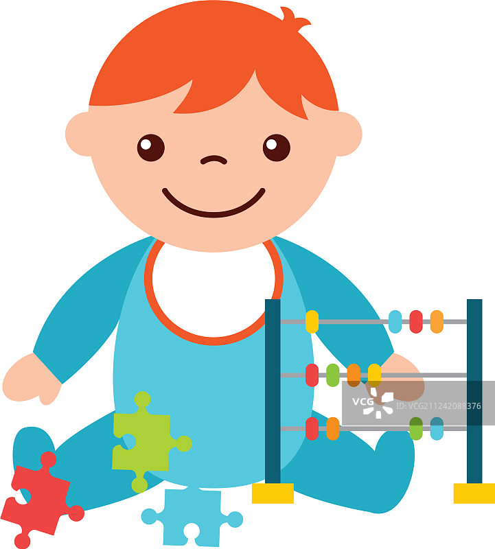 玩算盘和拼图的可爱男婴图片素材