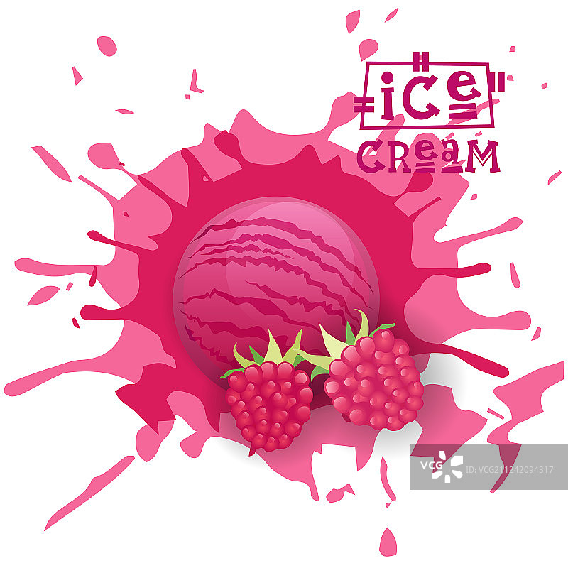 覆盆子冰淇淋球水果甜点图片素材