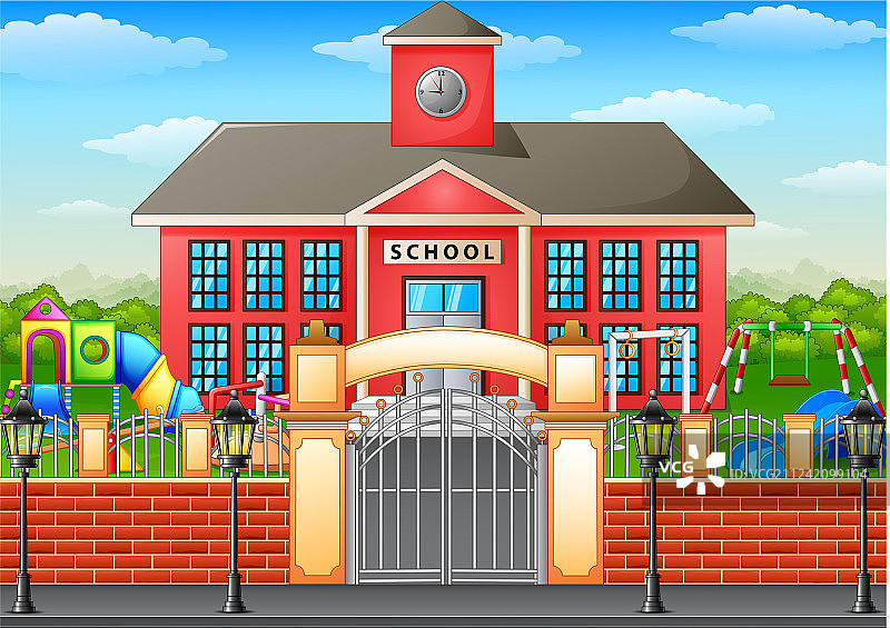 学校建筑和操场区域图片素材