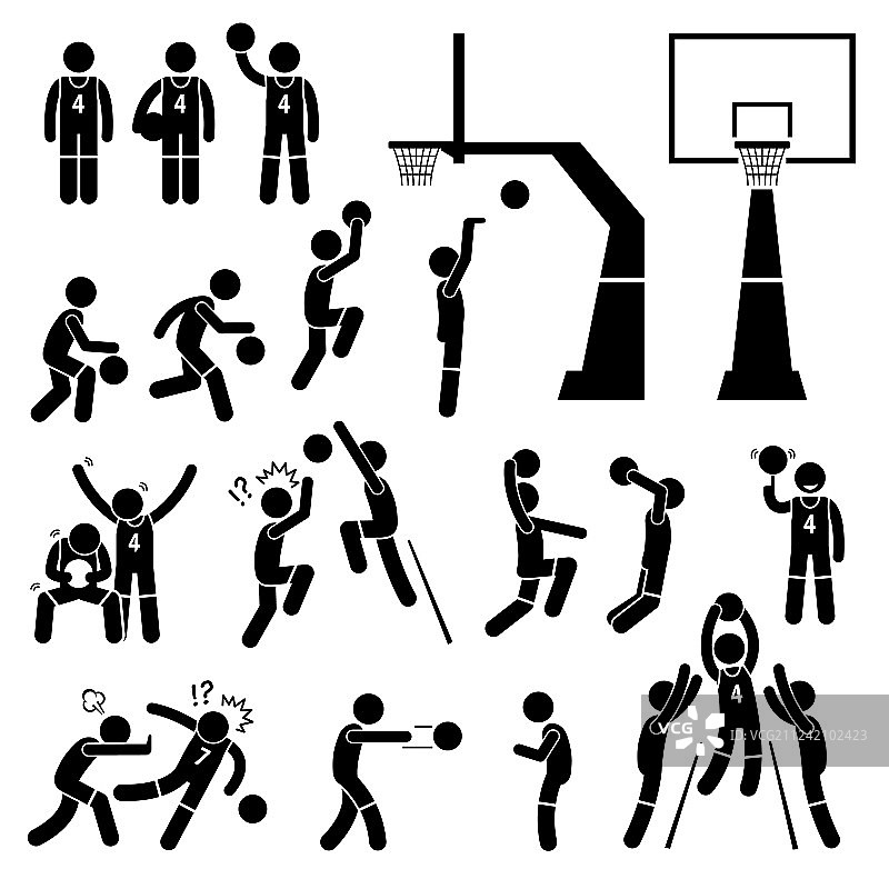 篮球运动员动作姿势简笔画图片素材
