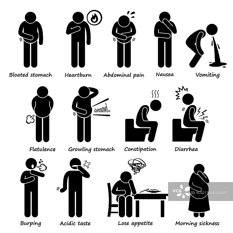 消化不良症状问题简笔画图片素材