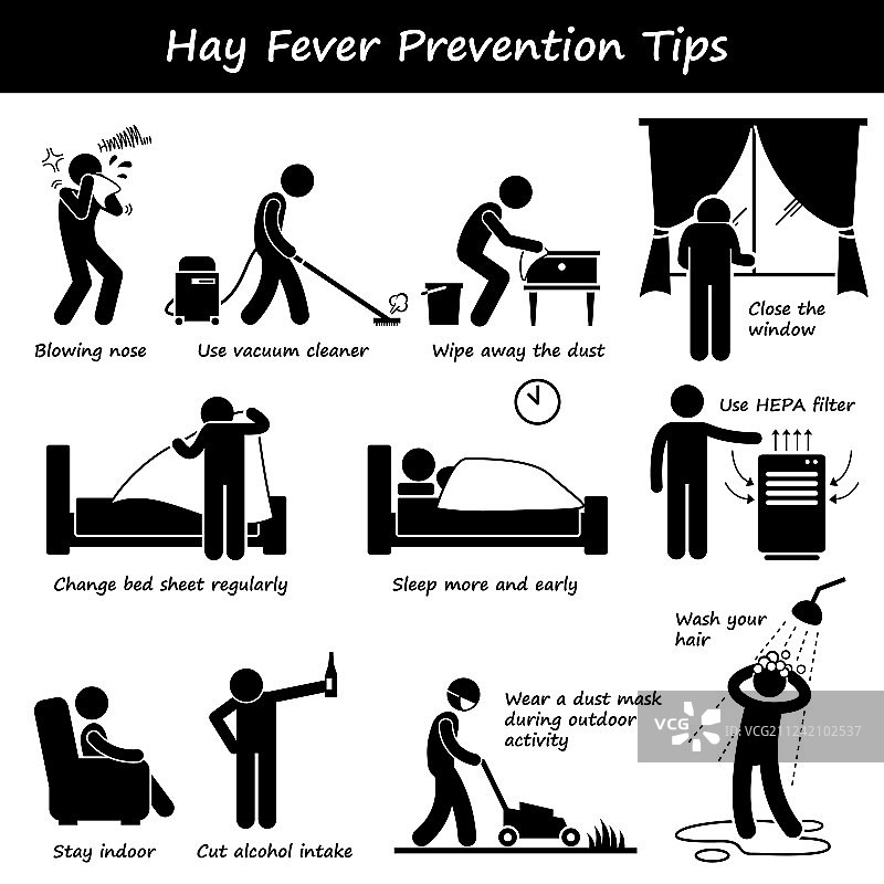 预防花粉热过敏提示简笔画图片素材