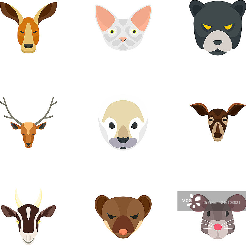 动物头像图标扁平风格合集图片素材