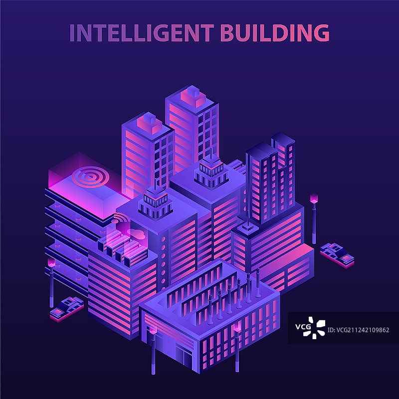 智能建筑概念背景等距视图图片素材