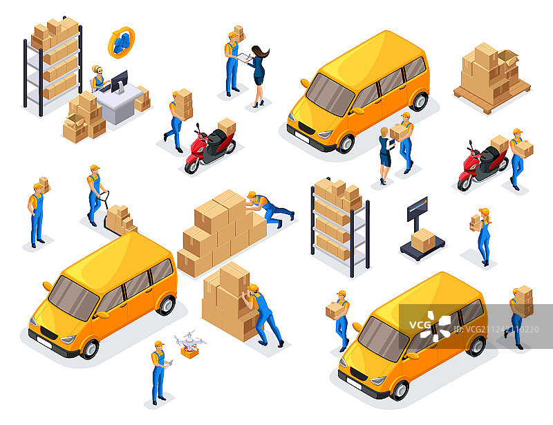 2.5D仓库工人配送服务图片素材