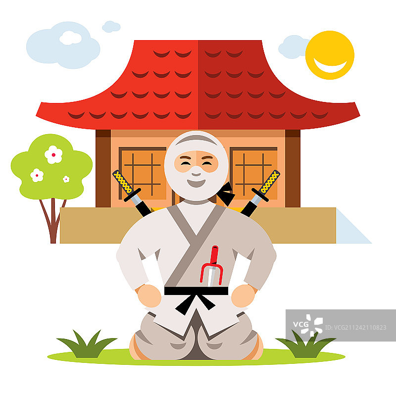 忍者道场扁平风格彩色卡通图片素材