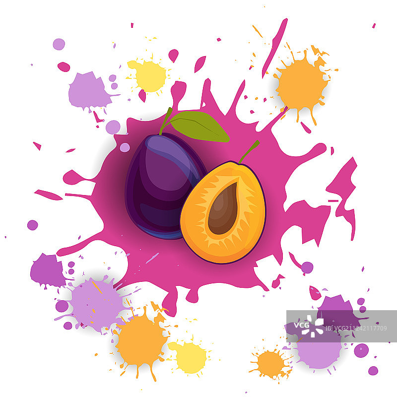 李子水果标志水彩飞溅设计图片素材