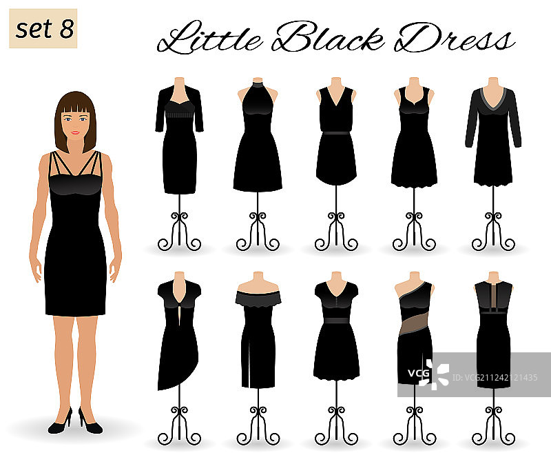 穿着黑色连衣裙的时尚女模特图片素材