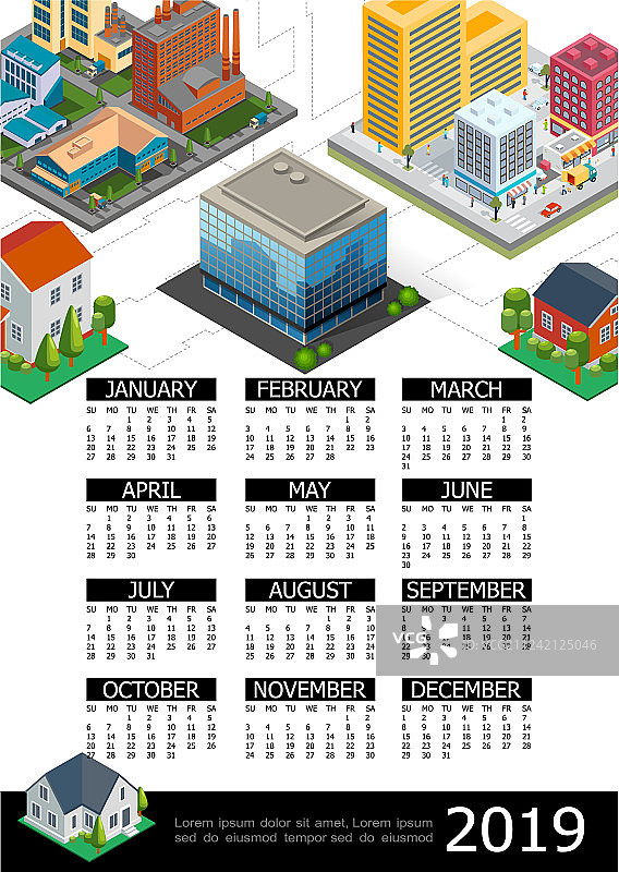 2.5D城市景观2019年日历海报图片素材