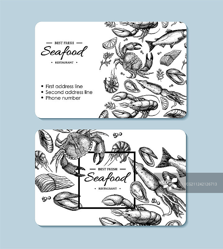 手绘螃蟹海鲜名片图片素材