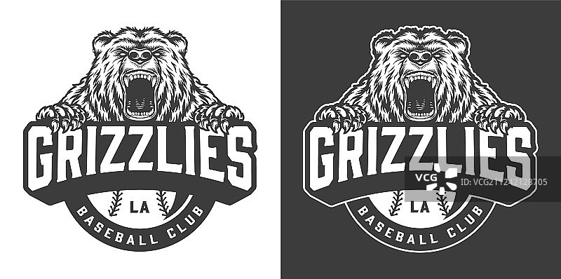 棒球俱乐部凶猛熊吉祥物标志图片素材