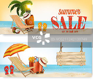 带有沙滩椅的夏季促销banner图片素材