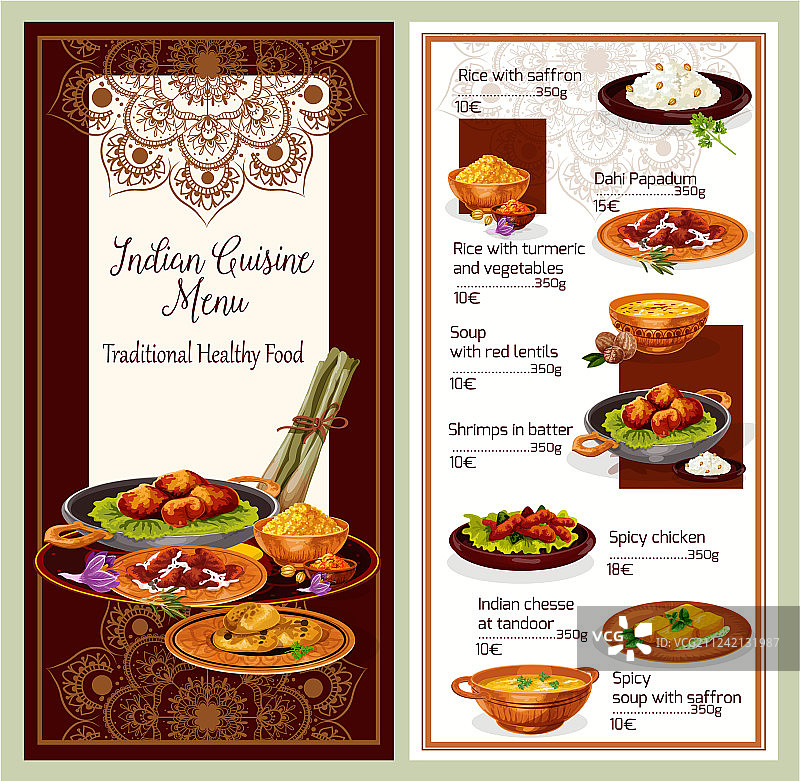 印度美食餐厅菜单模板设计图片素材