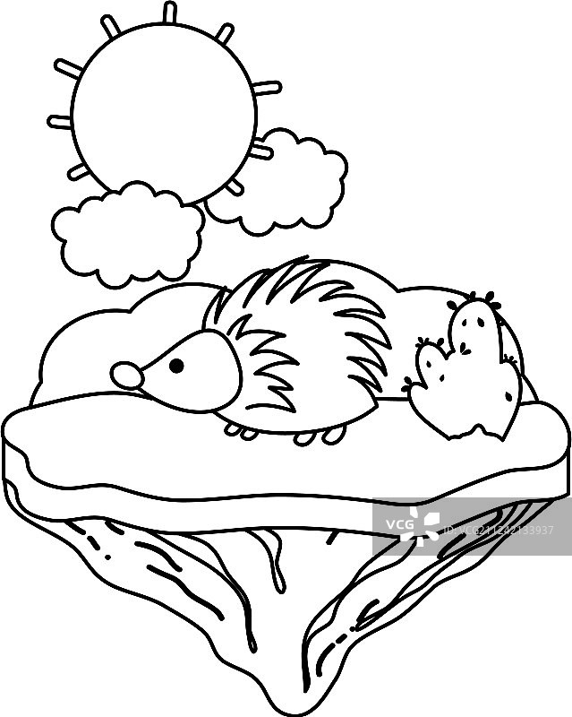 漂浮岛屿上的线条豪猪图片素材