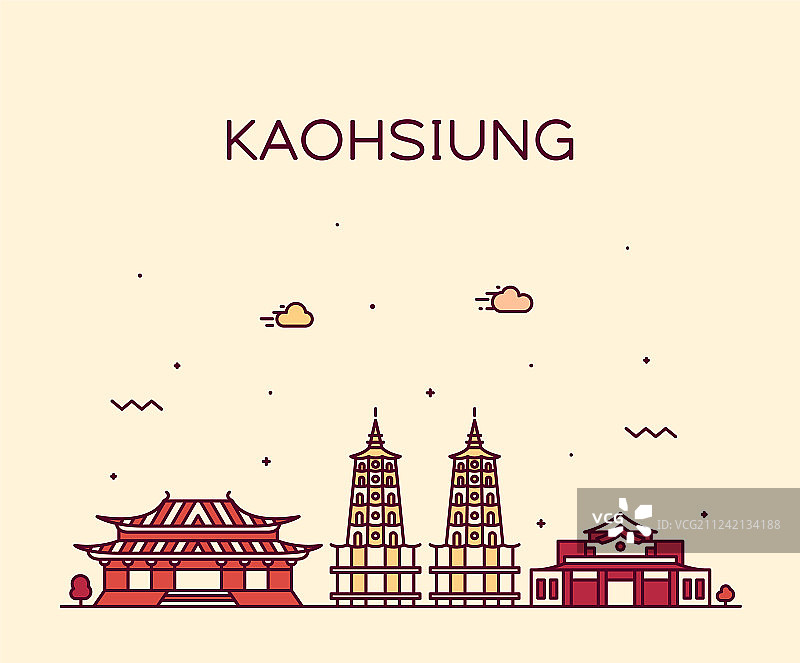 中国台湾高雄市天际线线性风格图片素材