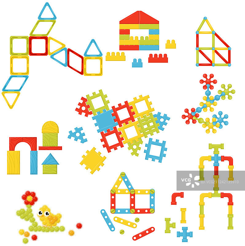 不同儿童构造器的扁平化合集图片素材