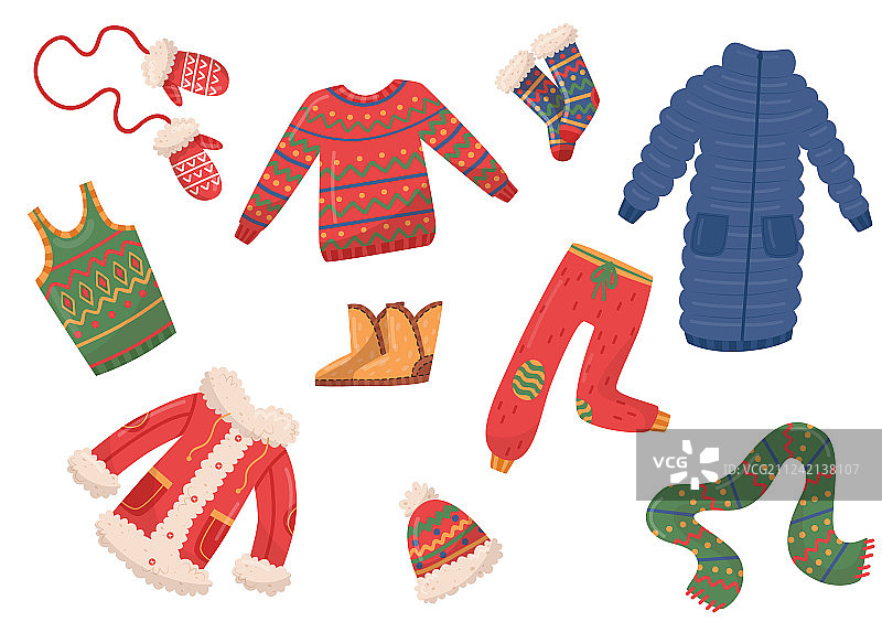 冬季服装和配饰扁平化素材图片素材