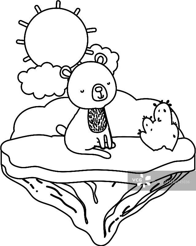 漂浮岛屿上的可爱小熊线条图片素材
