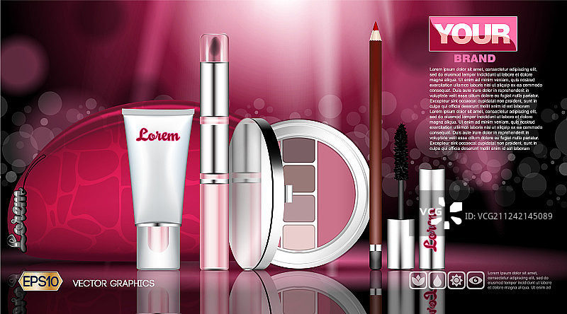 化妆品套装广告模板：睫毛膏和眼影图片素材
